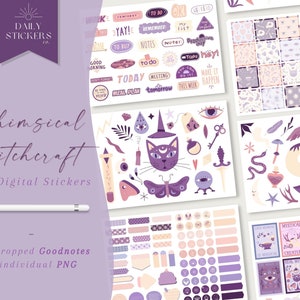 Whimsical Witchcraft Goodnotes Digital Stickers, Decorative Stickers, Celestial Stickers, Pre-crop Daily Stickers, Hyperlink Sticker Book