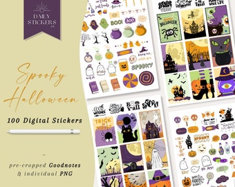 Spooky Halloween digitale stickers voor Goodnotes Planner, Halloween, Spooky, 31 oktober, leuke digitale Halloween Stickers, Trick or Treat