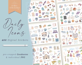 Daily Life Icons Digital Stickers: Goodnotes Planner Stickers (PNG)
