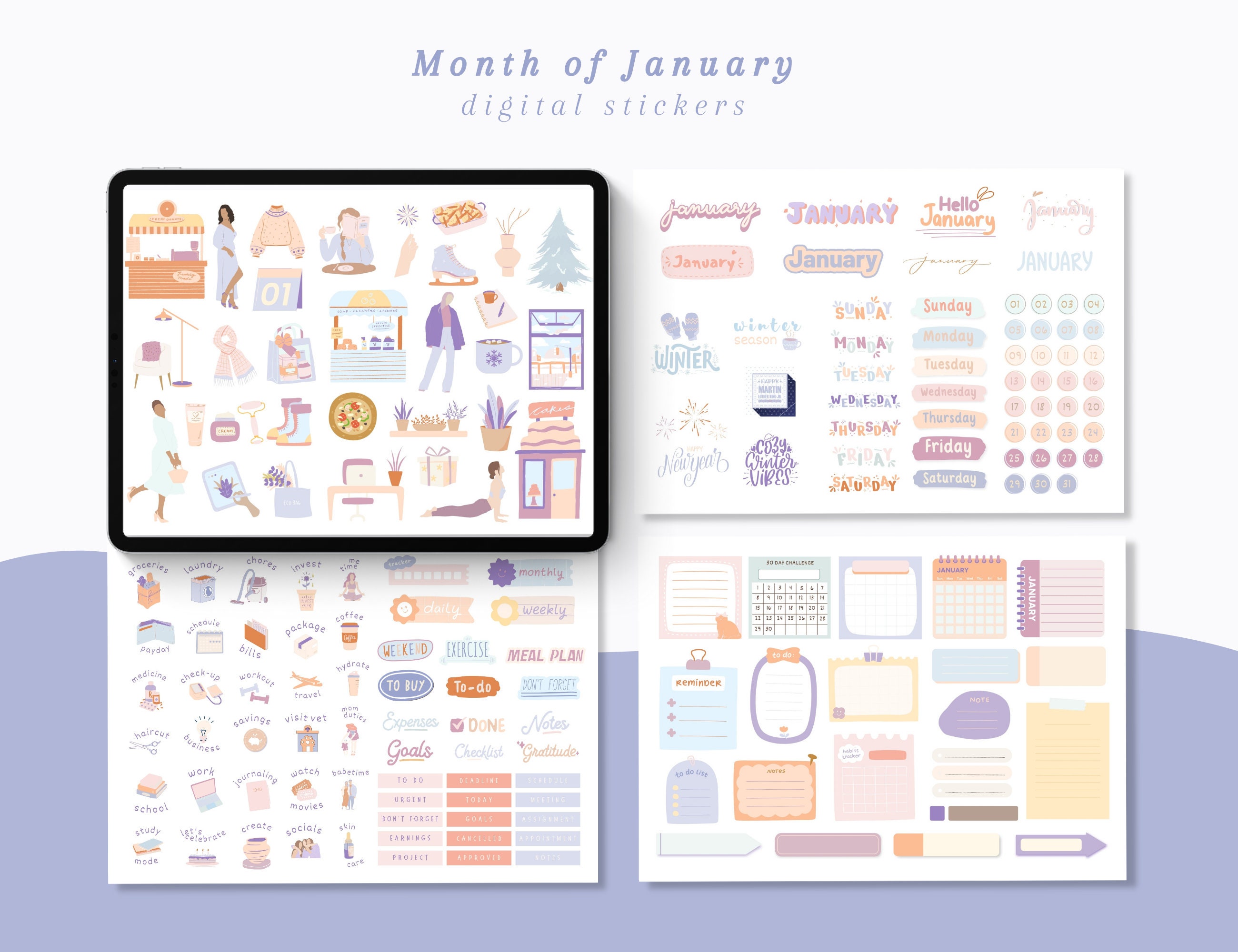 January Goodnotes Stickers: Modern Digital Planner Stickers (PNG) - Etsy