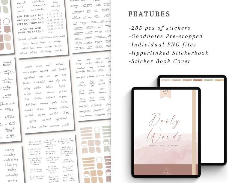 Daily Words Digital Stickers: Goodnotes Planner Stickers (PNG) - Etsy
