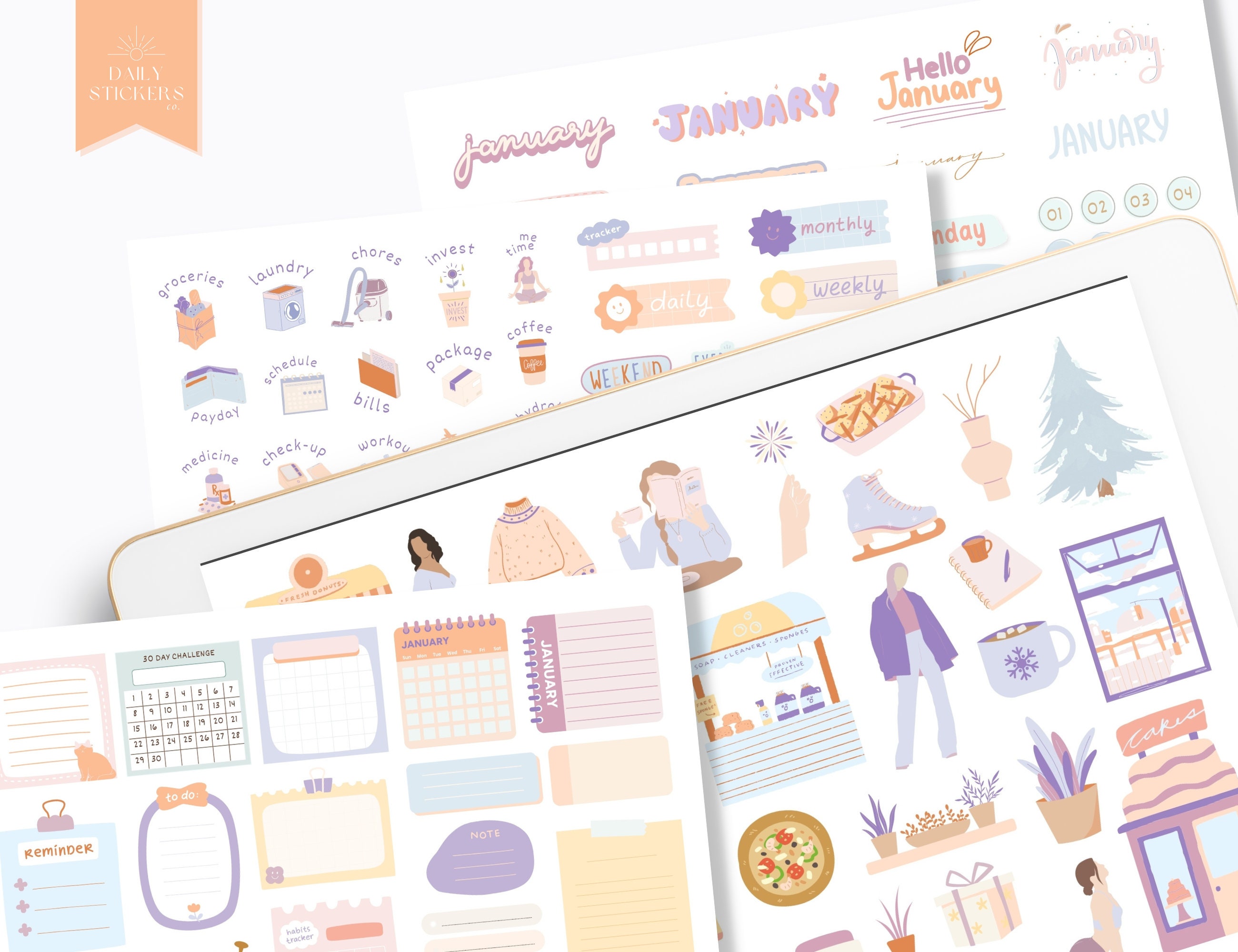 January Goodnotes Stickers: Modern Digital Planner Stickers (PNG) - Etsy