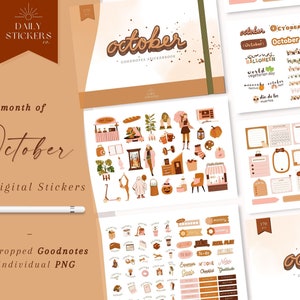 Month of October Goodnotes Digital Stickers, Autumn Journal, Fall Monthly Stickers, Autumn Daily Stickers, October Clipart, Fall Stickers