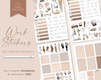 Goodnotes Work Stickers: 168 Watercolor Digital Stickers (PNG)