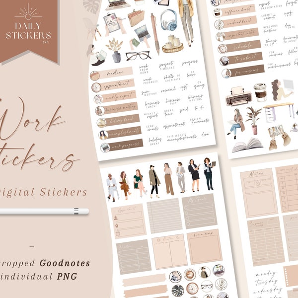 Working Girl Goodnotes Digital Stickers for Everyday Use, Work Stickers, Modern Stickers, Daily Stickers, Work Set, Hyperlink Sticker Book