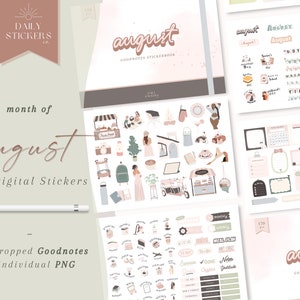 Month of August Goodnotes Digital Stickers for Everyday Use,Monthly Stickers, Back to school,Daily Stickers, August Sticker, Summer Cliparts