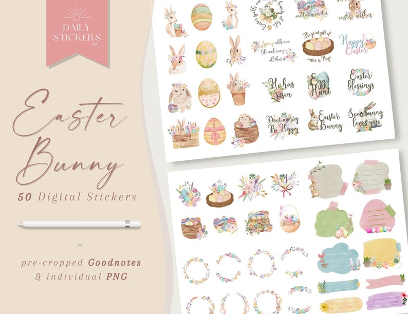 Easter Bunny Goodnotes Digital Stickers, Easter Sunday Stickers, Cute