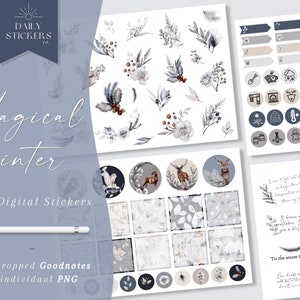 Magical Winter Goodnotes Digital Stickers for Winter Season, Seasonal Stickers, Winter Stickers, Pre-crop Daily Stickers,  Goodnotes & PNG