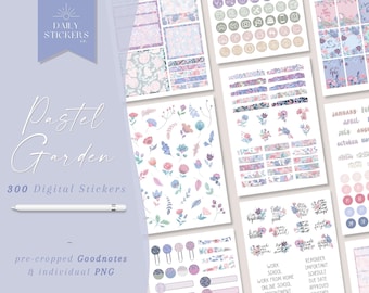 Pastel Garden Digital Stickers: Goodnotes Floral Sticker Book (300 PNG)