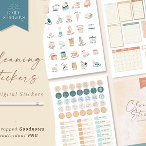 Cleaning Stickers Goodnotes Digital Stickers for Everyday Use, Everyday Sticker, Modern Stickers, Pre-crop Daily Sticker, Household Stickers