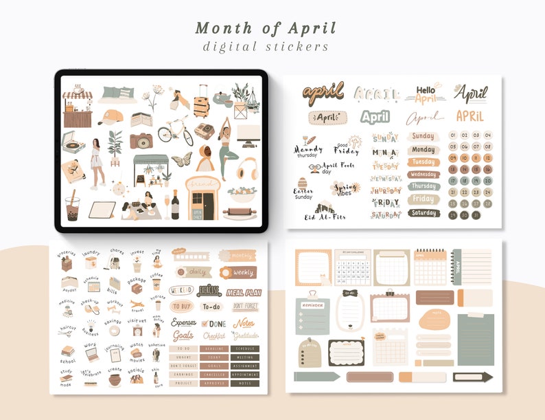April Goodnotes Stickers: Easter & Spring Planner Stickers (digital ...