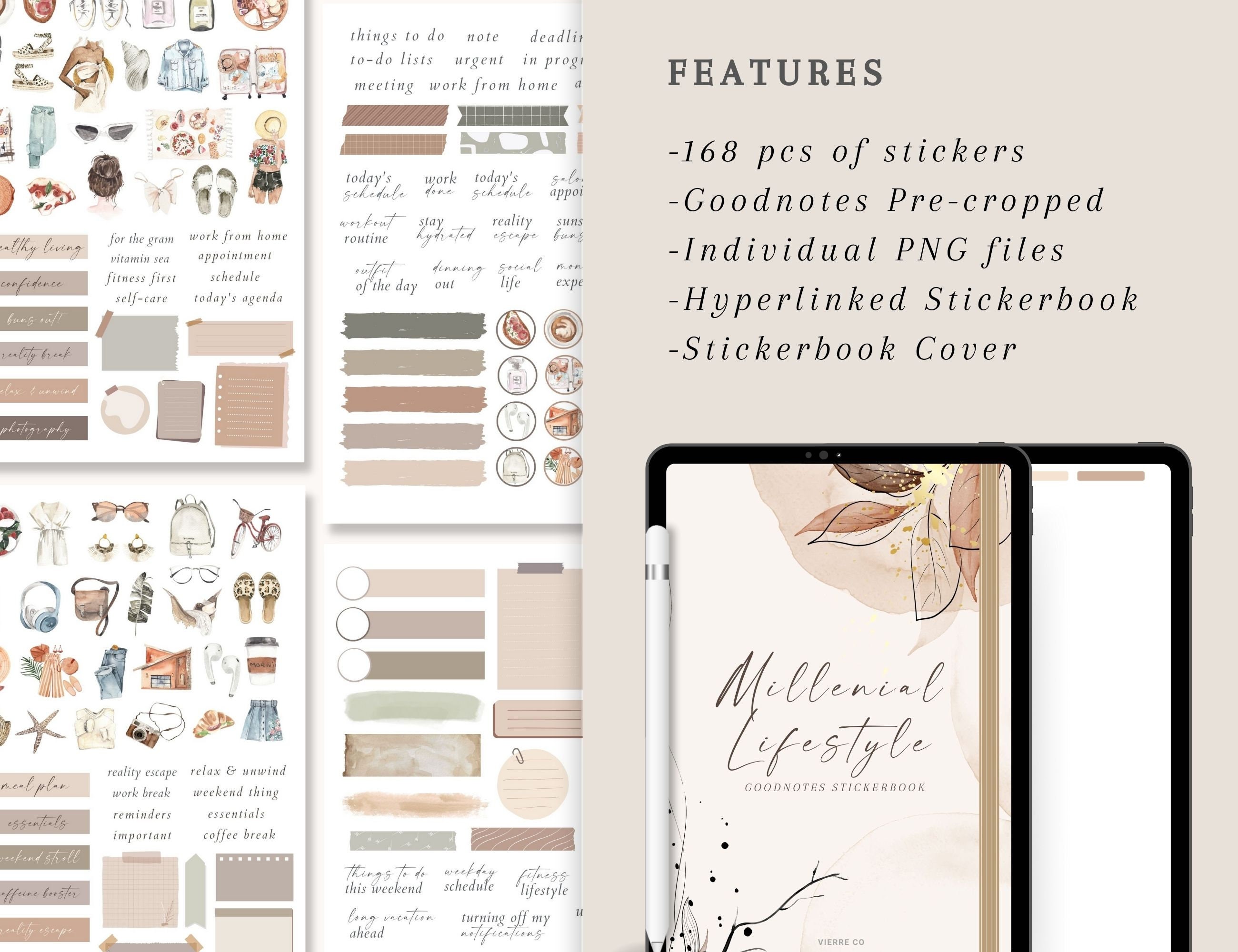 Lifestyle Watercolor Goodnotes Stickers for Everyday Use, Aesthetic ...