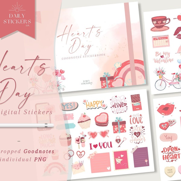 Hearts Day Valentines Digital Stickers for Goodnotes, Valentine's Day Stickers, Hearts Day Stickers, Love, February Digital Planner Stickers
