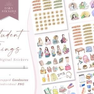 Digitale Aufkleber für Goodnotes, Arbeitende Studenten Aufkleber, Studenten Dinge, Schule digitale Aufkleber, College Aufkleber, Akademische Aufkleber