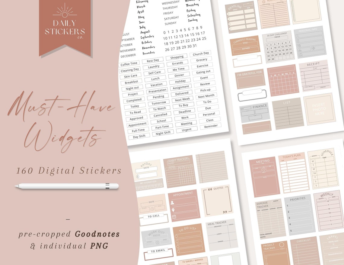 Must-have Everyday Widgets Digital Stickers for Goodnotes - Etsy