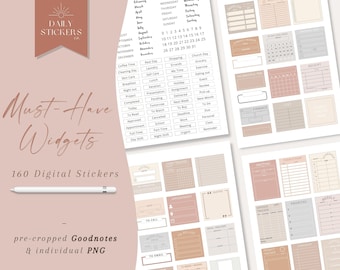 Must-Have Everyday Widgets Digital Stickers for Goodnotes, Notepad Stickers, Neutral Widgets Stickers, Everyday Life, Hyperlink Stickerbook