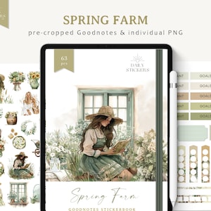 Spring Farm Botanical Goodnotes Digital Stickers, Bullet Journal Stickers Garden Spring Season Planner Stickers Aesthetic Journal Stickers