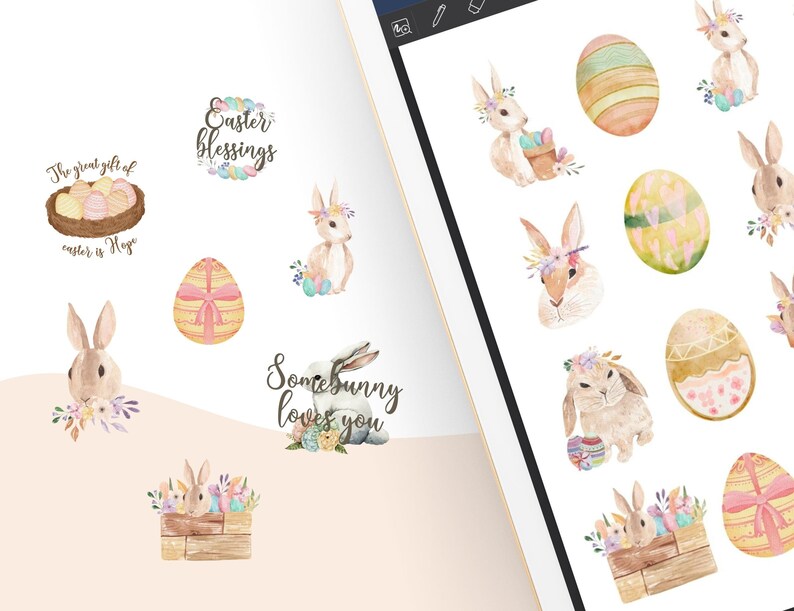 Easter Bunny Goodnotes Digital Stickers, Easter Sunday Stickers, Cute