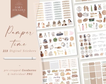 Pamper Time Goodnotes Digital Stickers, Spa Digital Stickers, Self-Care, Modern Stickers, Me Time, Skincare Stickers, Relaxation Stickers