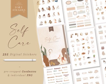 Self Care Digital Stickers: Goodnotes Planner, 235 Pieces (PNG)