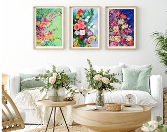 Set of 3 Original Abstract Floral Paintings| Abstract Painting| Colorful| Blissful| Acrylic Painting|Wall art| Christmas decor| Housewarming