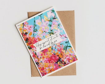 Carte de voeux florale|Peinture à la main|Carte de voeux imprimée abstraite|Carte vierge|Carte de voeux peinture acrylique|Carte d'amour| Carte Saint Valentin