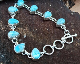 Bracelet en larimar fait main : bijoux de mariage en argent sterling 925