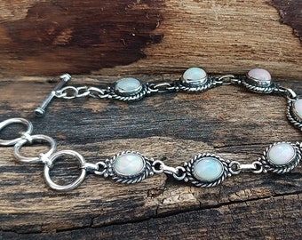 Handmade Opal Bracelet: 925 Sterling Silver Adjustable Gemstone Jewelry
