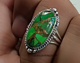 Handmade Sterling Silver Copper Turquoise Ring - December Birthstone