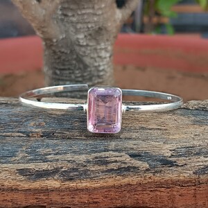 Rose Quartz Gemstone Bangle 925 Sterling Silver Gemstone Jewelry Quartz Bangle Women Gift Adjustable Bangle Silver Handmade Jewelry