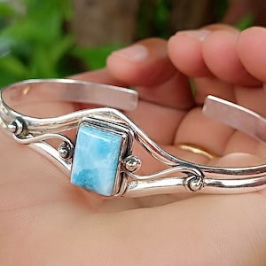 Handmade Larimar Bangle: 925 Sterling Silver Gemstone Bracelet