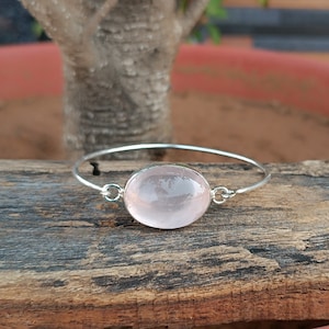 Rose Quartz Bangle, 925 Sterling Silver Bangle, Gemstone Bracelet In Sterling Silver, Rose Quartz Jewelry, Gemstone Jewelry, Gift For Her
