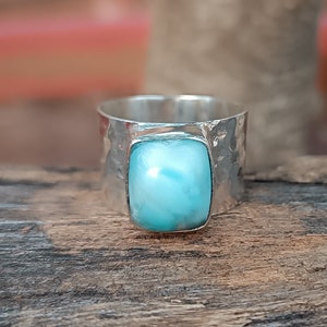 Larimar Ring, Statement Ring, 925 Sterling Silver Larimar Ring, Handmade Jewelry, Blue Stone Ring, Women&#39;s Ring, Silver Band Ring, Larimar