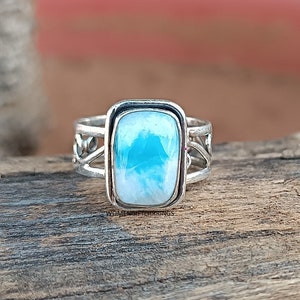 Larimar Ring, 925 Sterling Silver Larimar Ring, Handmade Jewelry, Blue Stone Ring, Statement Ring, Women&#39;s Ring, Silver Band Ring, Larimar