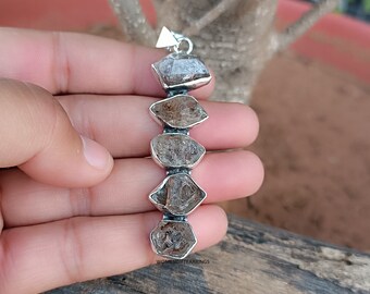 Colgante de diamante Herkimer hecho a mano: Piedra en bruto de plata de ley 925