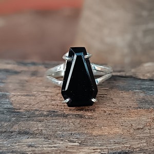 Black Onyx Coffin Ring: Handmade 925 Sterling Silver Statement Ring