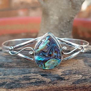 Abalone Shell Bangle: Handmade 925 Sterling Silver Cuff