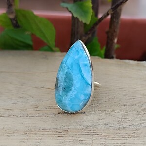 Larimar Ring , 925 Sterling Silver Ring, Handmade Ring, Blue Larimar Jewelry Ring, Women Ring, Silver Ring, All Size ,Gift Her Ring