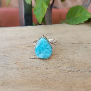 Natural Larimar Ring , 925 Sterling Silver Ring, Handmade Ring, Blue Larimar Jewelry Ring, Women Ring, Silver Ring, All Size ,Gift Her Ring