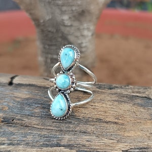 Larimar Ring, 925 Sterling Silver Larimar Ring, Handmade Jewelry, Blue Stone Ring, Statement Ring, Women&#39;s Ring, Silver Band Ring, Big Ring