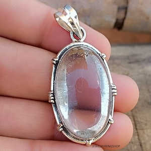 Handmade Sterling Silver Crystal Quartz Pendant: Faceted Gemstone