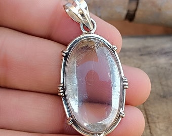 Natural Crystal Quartz Pendant, 925 Sterling Silver Pendant, Handmade Pendant, Clear Crystal Quartz Pendant, Faceted Gemstone Pendant