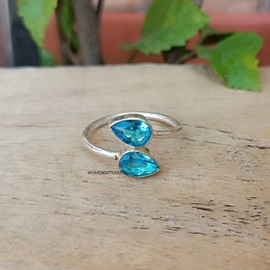 Blue Topaz Sterling Silver Statement Ring: 925 Wedding Jewelry