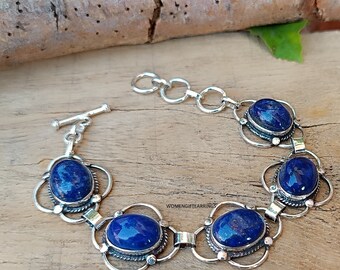Lapis Lazuli Sterling Silber Armband: Verstellbarer Edelsteinschmuck