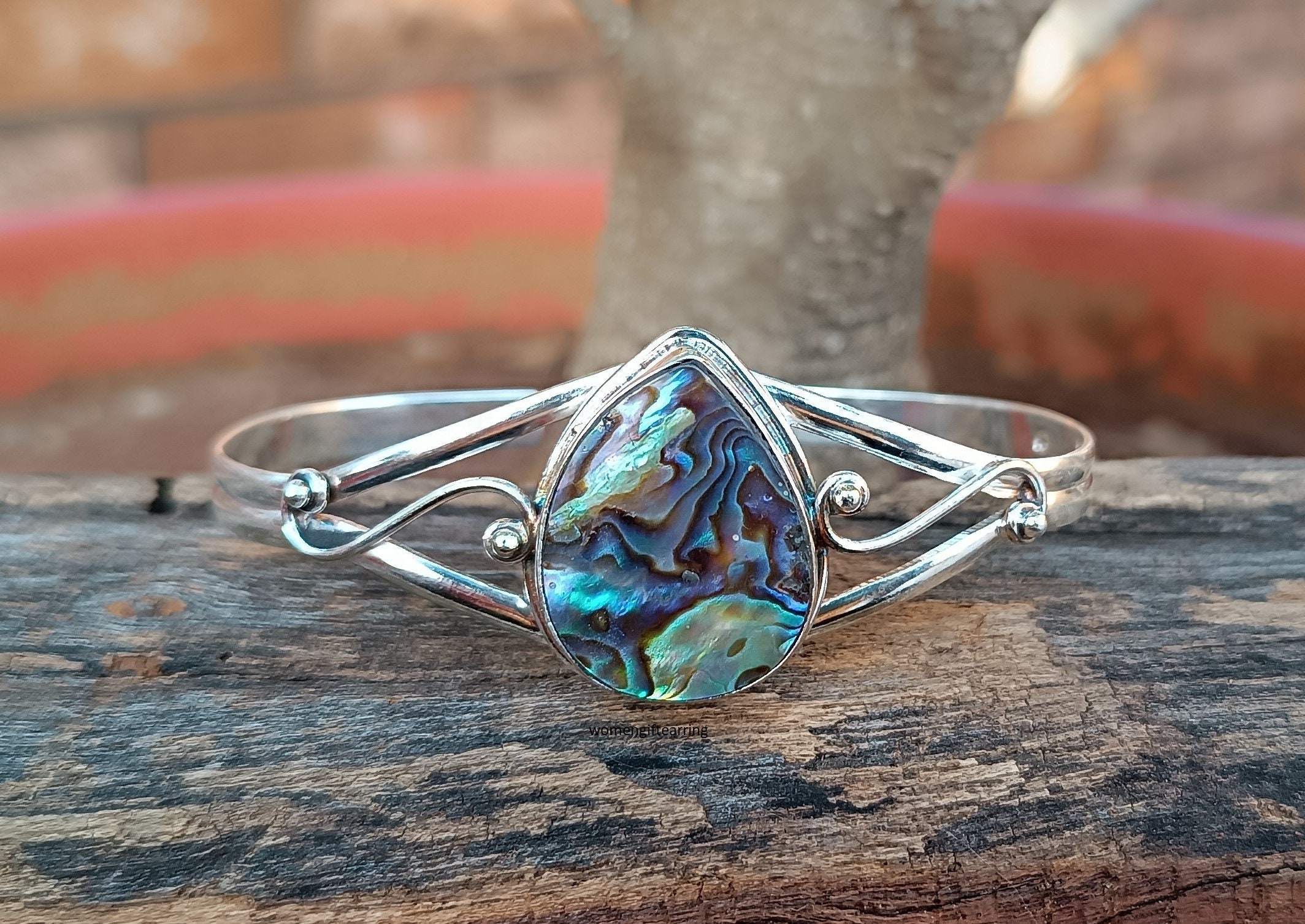 Bracciale Argento 925 Con Ciondolo Conchiglia Abalone Fatto A Mano – Regolabile 7-8 Pollici - Foto 3