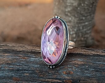 Rose Quartz Ring, 925 Sterling Silver Ring, Handmade Jewelry, Statement Ring, Rose Quartz Gemstone Ring,  Pink Gemstone Jewelry