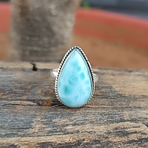 Natural Larimar Ring, 925 Sterling Silver Larimar Ring, Handmade Jewelry, Blue Stone Ring, Statement Ring, Women&#39;s Ring, Silver Band Ring