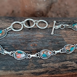Auster Kupfer Türkis Armband: 925 Sterling Silber, Verstellbar