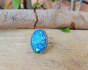 Australian Opal Stone Ring, Sterling Silver 925 Ring, Gemstone Ring, Women Ring, Flower Ring, Gift For Her, All Occasion Gift, Handmade Ring