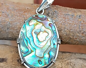 Handmade Sterling Silber Abalone Muschel Anhänger: Natürlicher Edelstein Schmuck